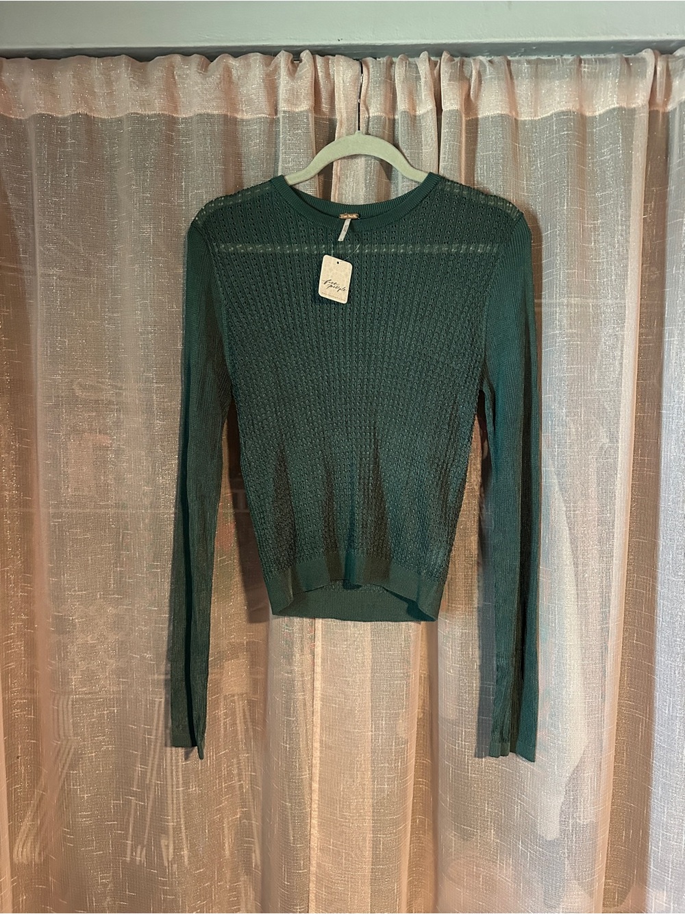 Free People Dark Green Crewneck Knit Sweater